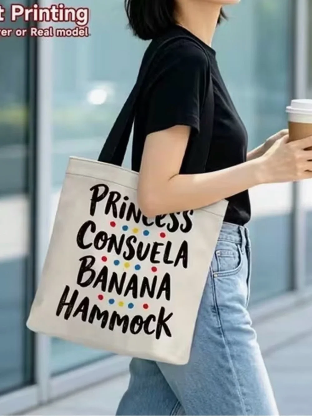 Friends Canvas Tote “Princess Consuela Banana Hammock” 13” x 15”